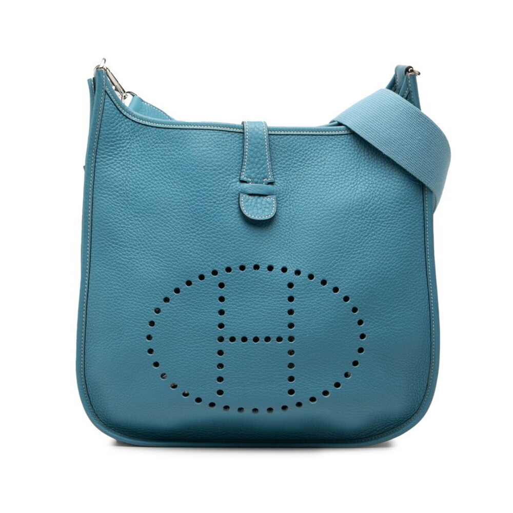Hermes Evelyne II GM Crossbody Shoulder Bag, Blue Jean Togo Leather, Women's